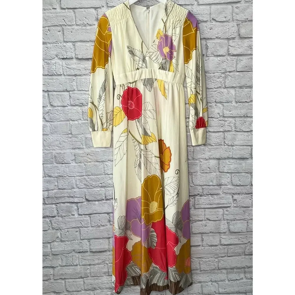 Vintage Tori Richard Honolulu Floral Maxi Dress Size 8 Long Sleeve V-Neck Hawaii - Picture 9 of 10